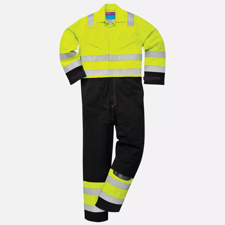 Portwest MV28YNR, Hi-Vis Modaflame Coverall, Yellow/Navy, image 2, gallery thumbnail
