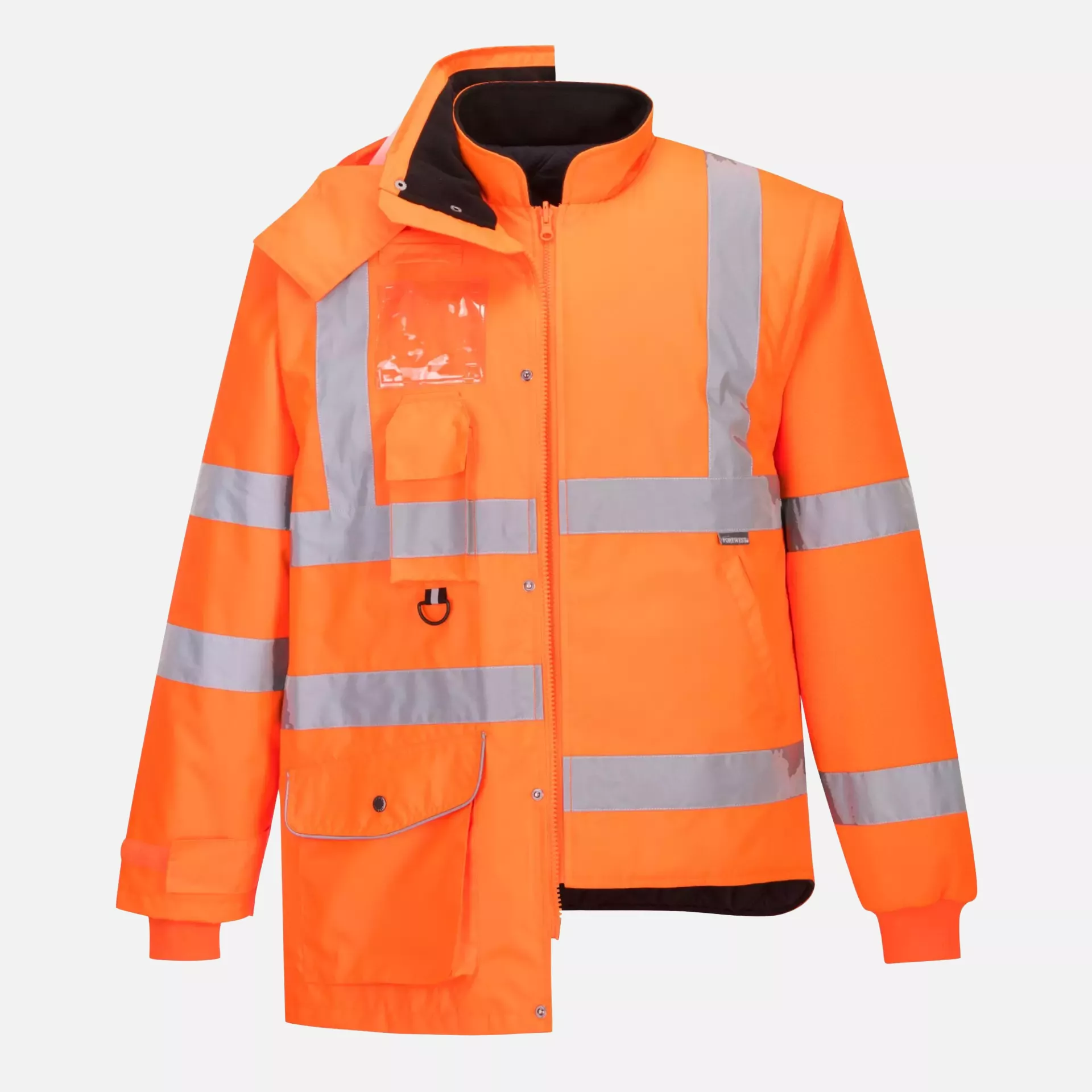 Portwest RT27ORR, Hi-Vis Breathable 7-in-1 Traffic Jacket, Orange, image 8