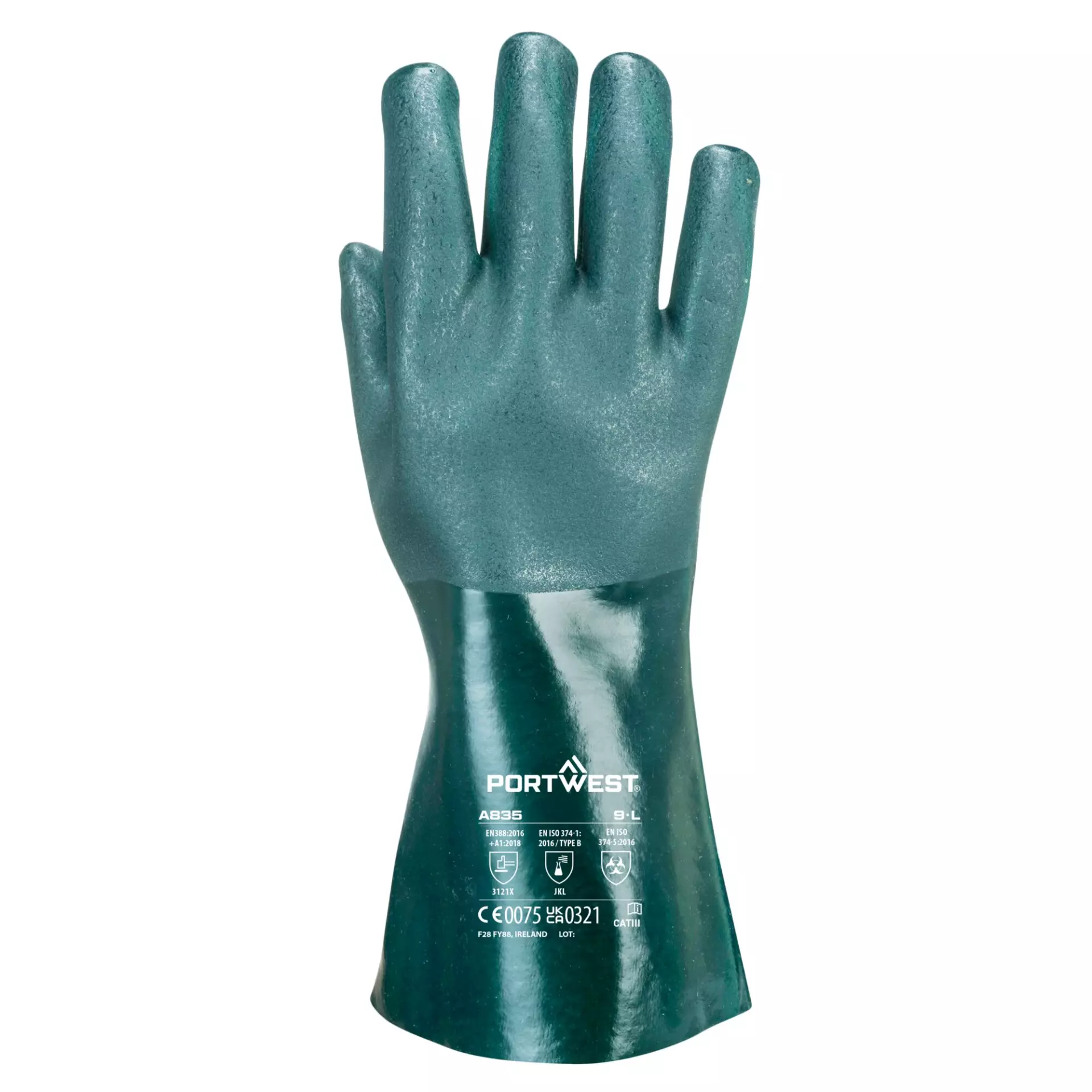 Portwest A835GNR, Double Dipped PVC Gauntlet 35cm, Green, image 1