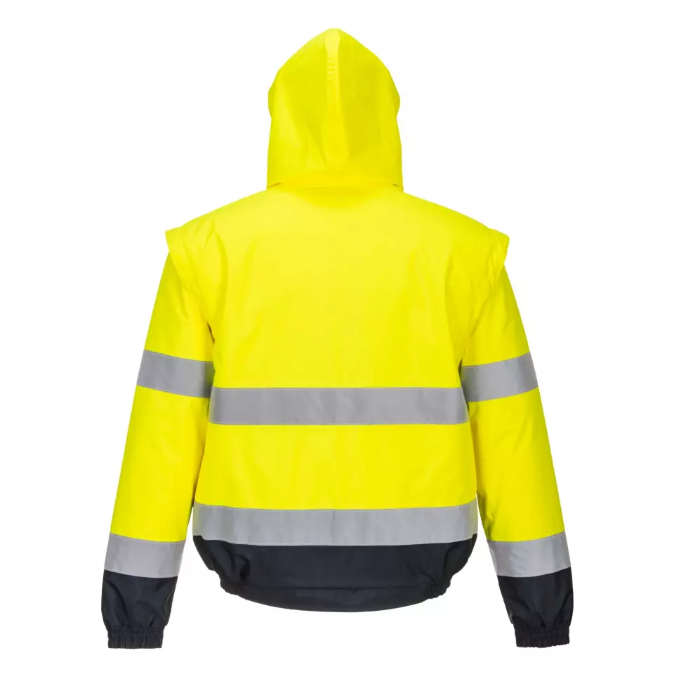 Portwest C468YER, Hi-Vis 2-in-1 Contrast Bomber Jacket, Yellow, image 2, gallery thumbnail