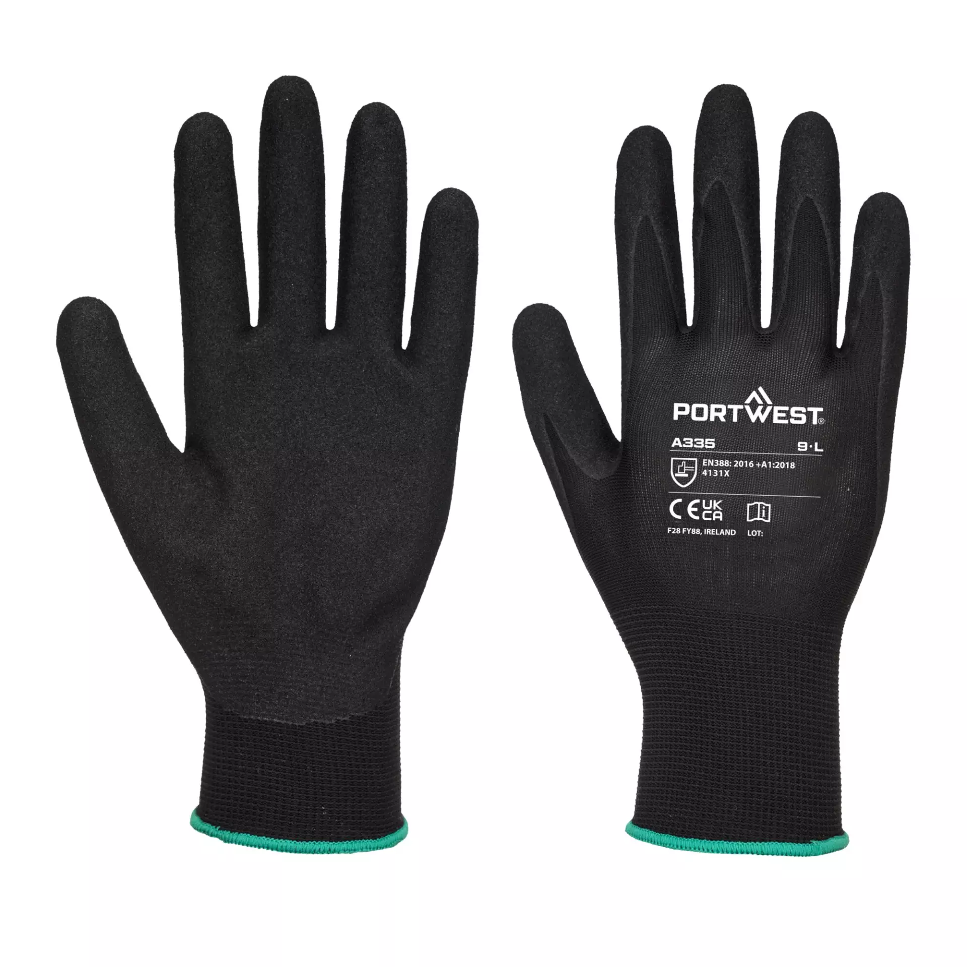 Portwest A335K8R, Dermi-Grip NPR15 Nitrile Sandy Glove, Black, image 3