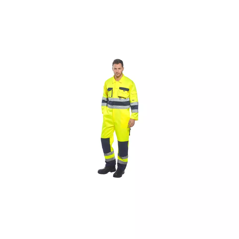 Portwest TX55YNR, Nantes Hi-Vis Contrast Work Coverall, Yellow/Navy, image 4, gallery thumbnail