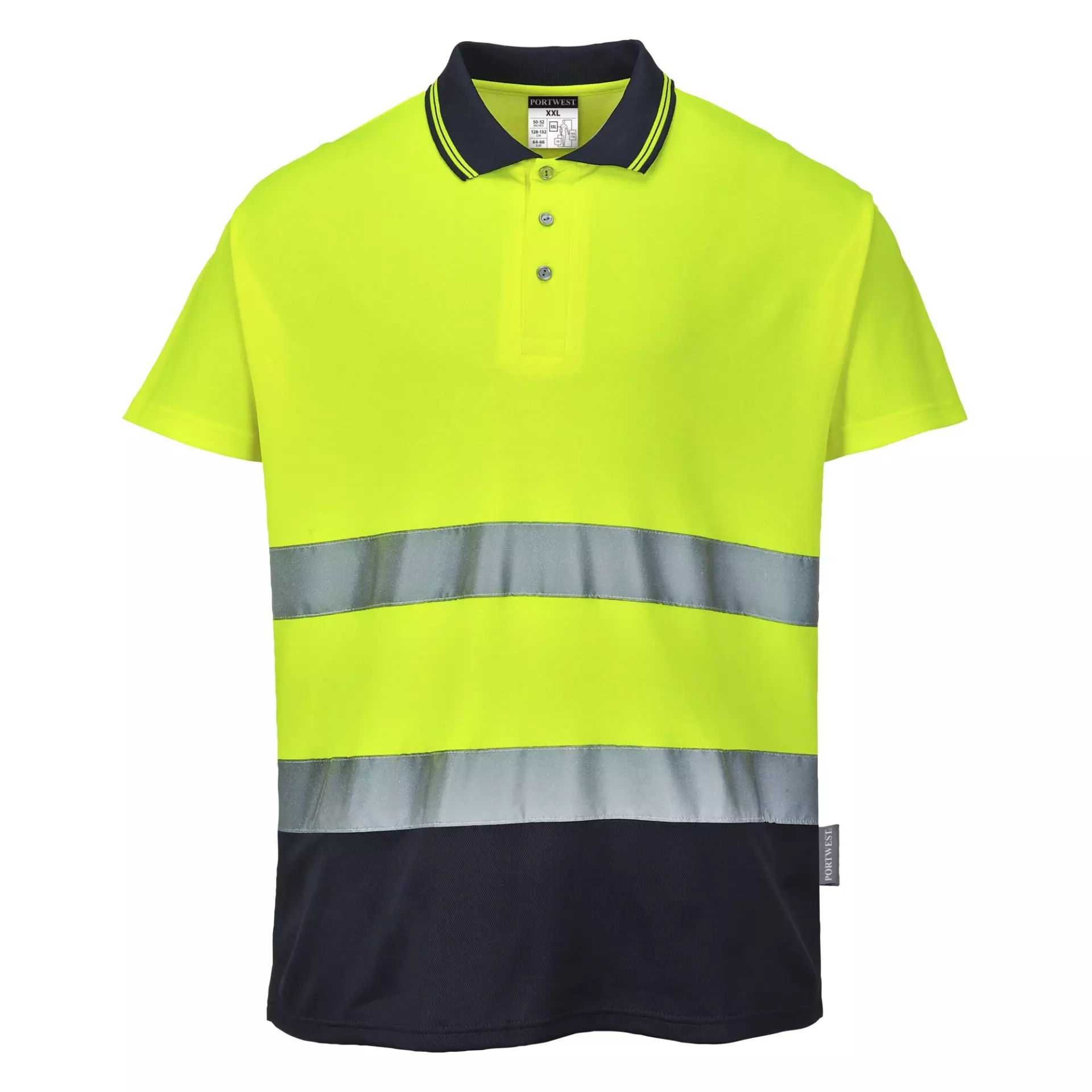Portwest S174YNR, Warnschutz Cotton Comfort Kontrast Poloshirt Kurzarm, Gelb/Marine