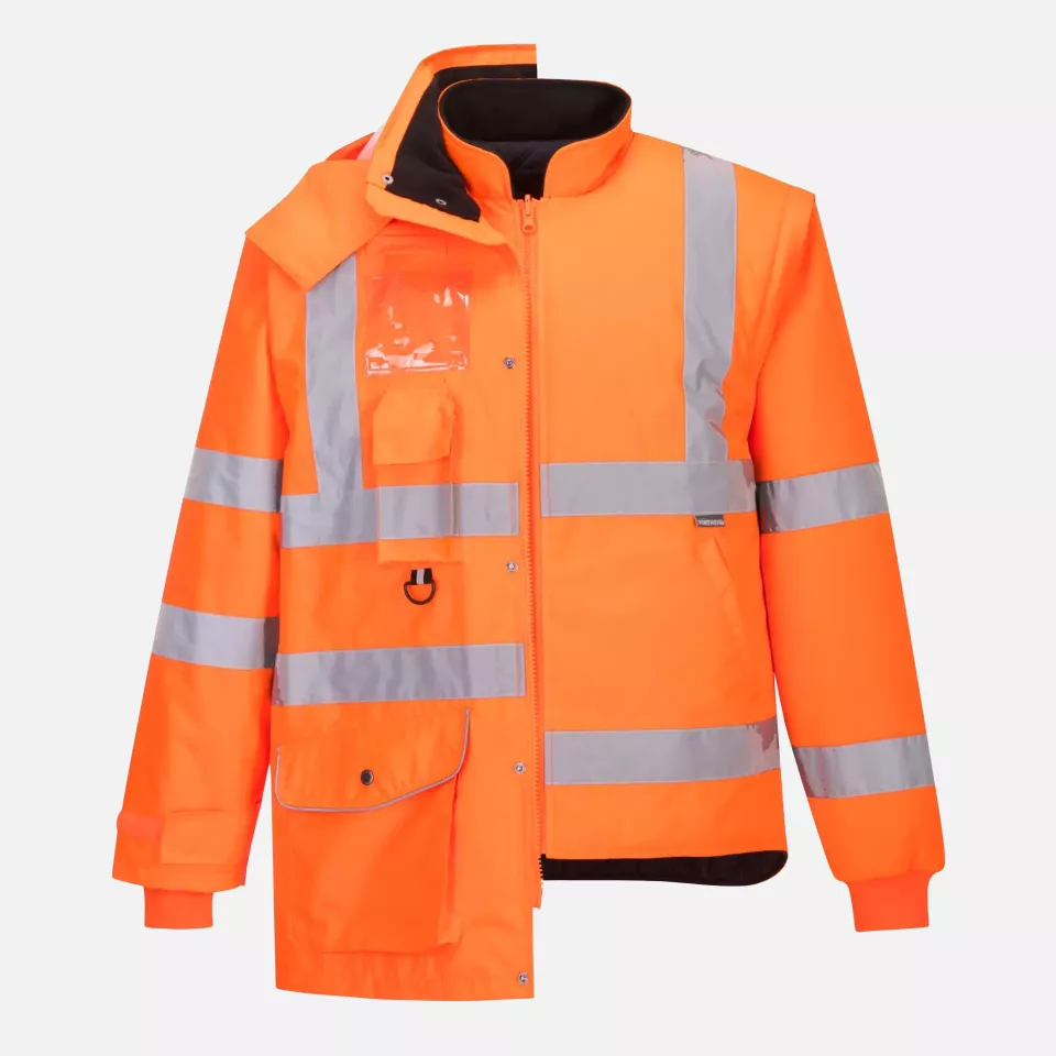 Portwest RT27ORR, Hi-Vis Breathable 7-in-1 Traffic Jacket, Orange, image 8, gallery thumbnail