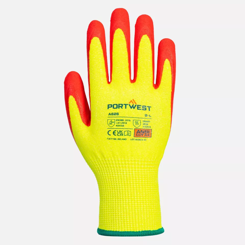 Portwest A626Y5R, Vis-Tex Cut D13 Nitrile Glove, Yellow/Red, image 1, gallery thumbnail