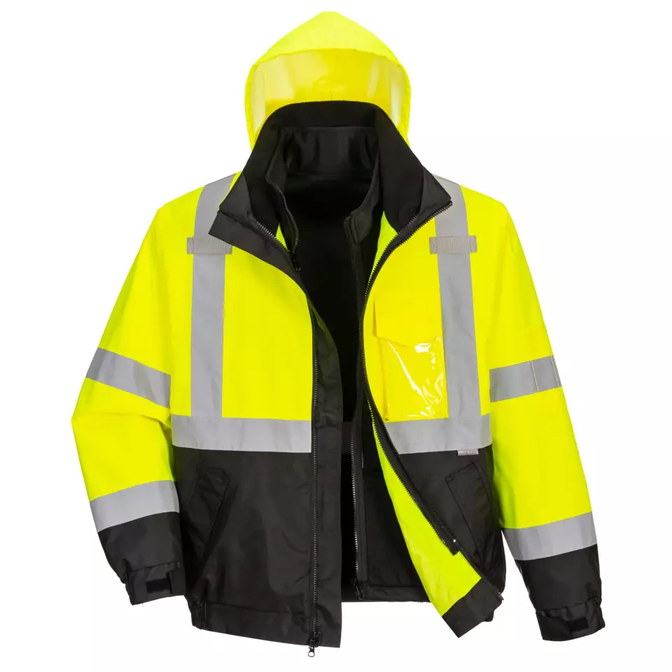 Portwest S365YBR, Hi-Vis 3-in-1 Contrast Premium Bomber Jacket, Yellow/Black, image 2, gallery thumbnail