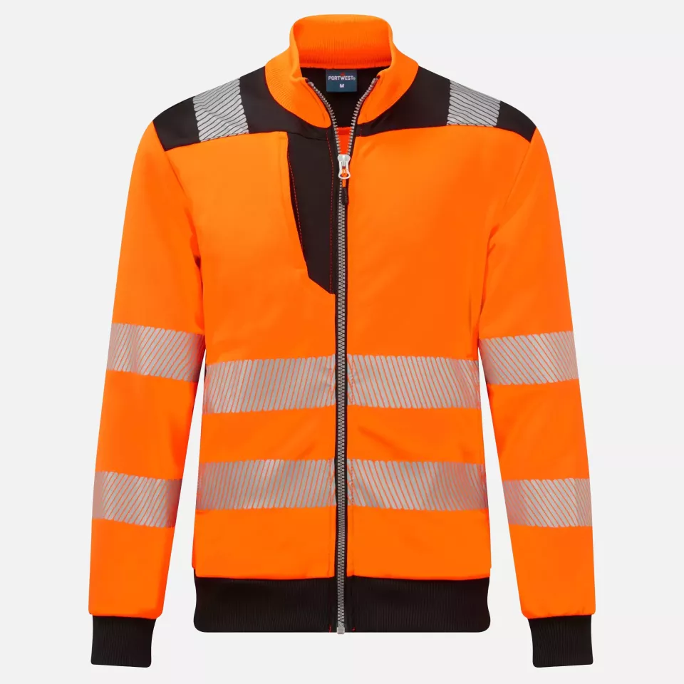 Portwest PW370OBR, PW3 Hi-Vis Zip Sweatshirt, Orange/Black, image 1, gallery thumbnail