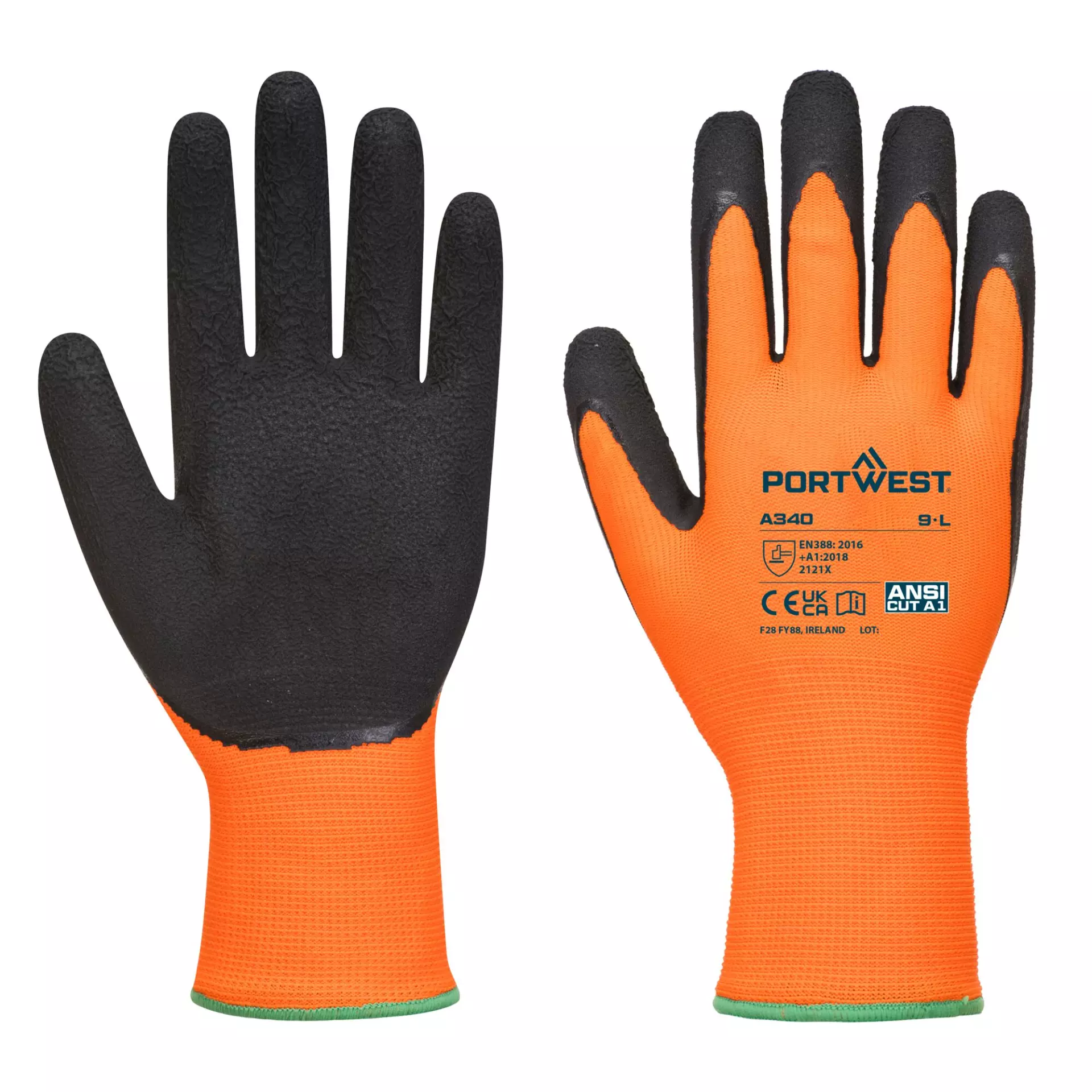 Portwest A340ORB, Hi-Vis Grip Glove - Latex, Orange/Black, image 2