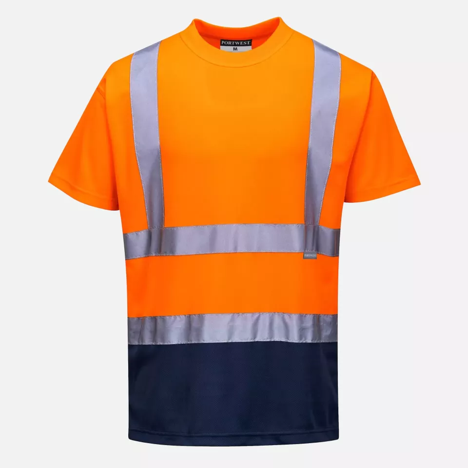 Portwest S378ONR, Hi-Vis Contrast T-Shirt S/S, Orange/Navy, image 1, gallery thumbnail