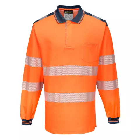 Portwest PW3 Hi-Vis Cotton Comfort Polo Shirt L/S, Orange/Navy