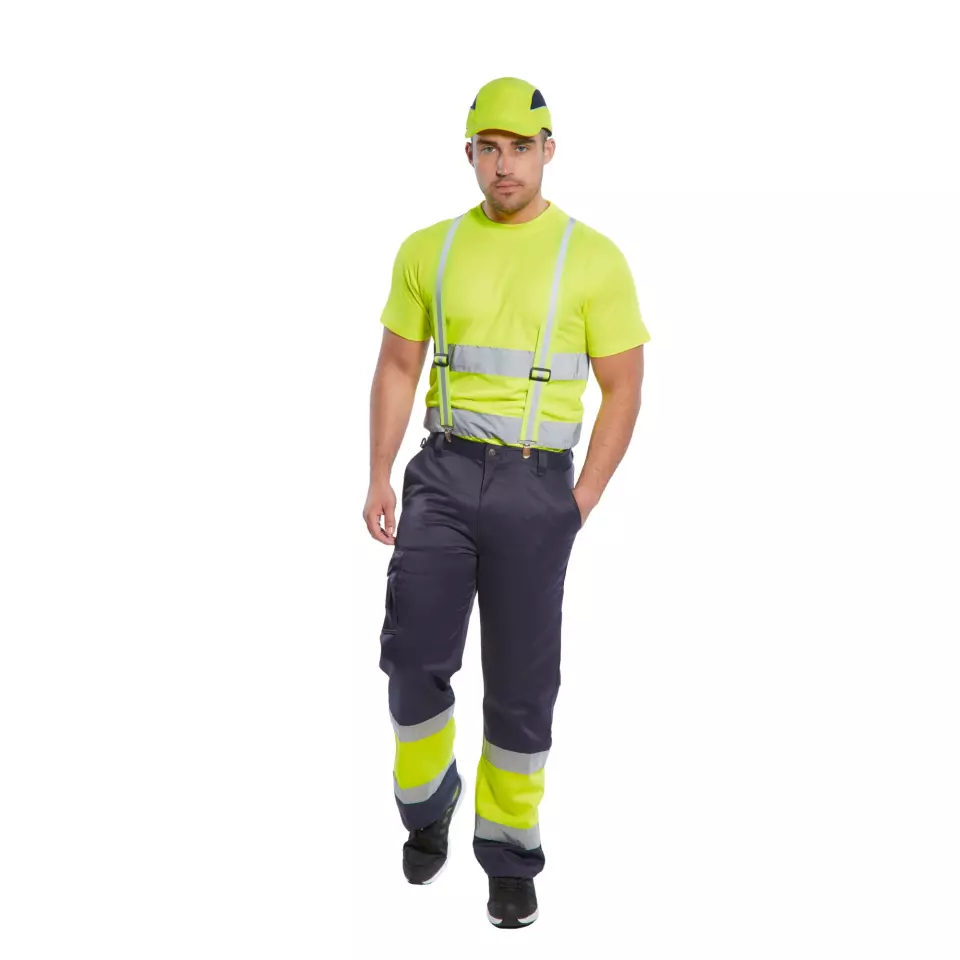 Portwest E049YNR, Hi-Vis Contrast Class 1 Service Trousers, Yellow/Navy, image 3, gallery thumbnail