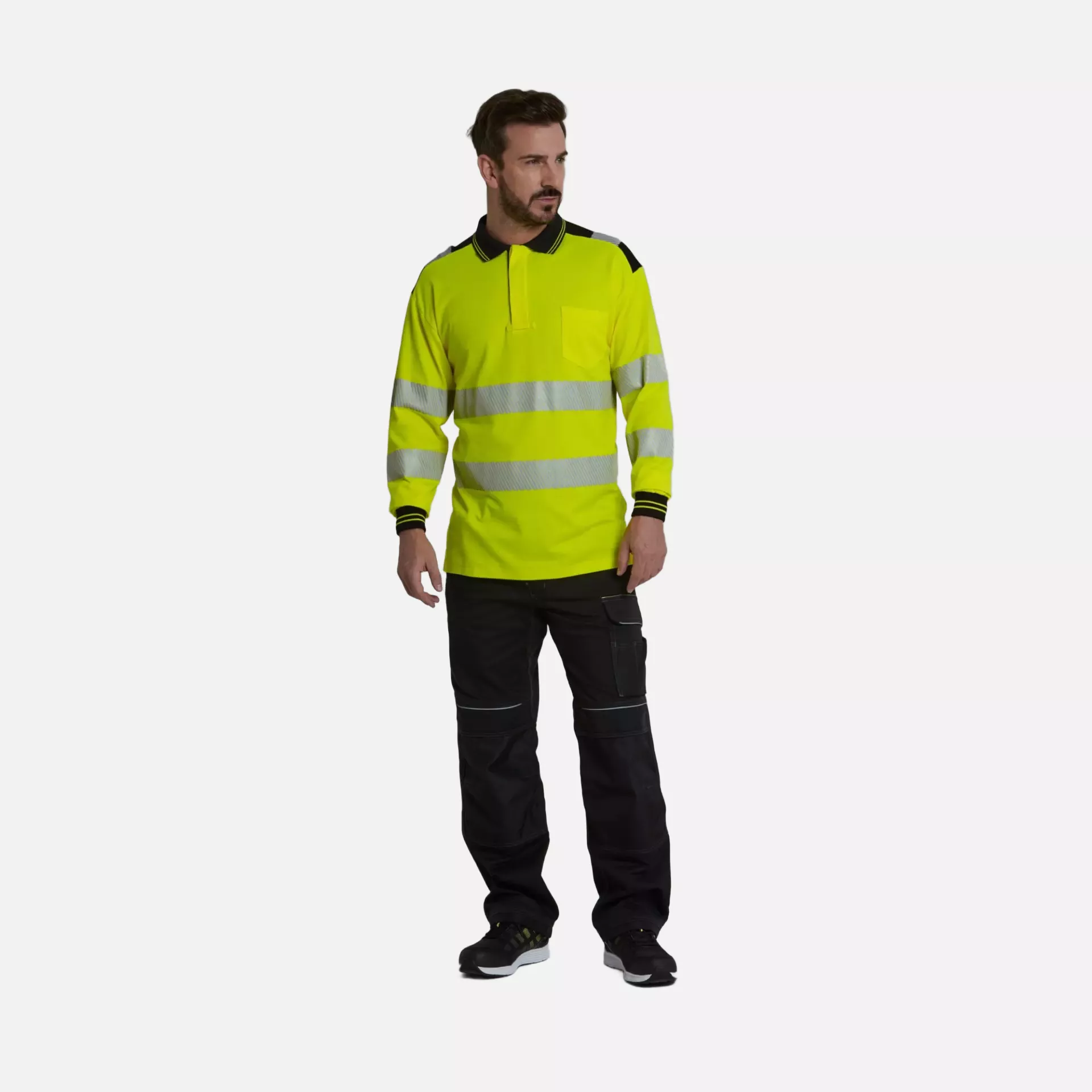 Portwest T184YBR, PW3 Hi-Vis Cotton Comfort Polo Shirt L/S, Yellow/Black, image 3
