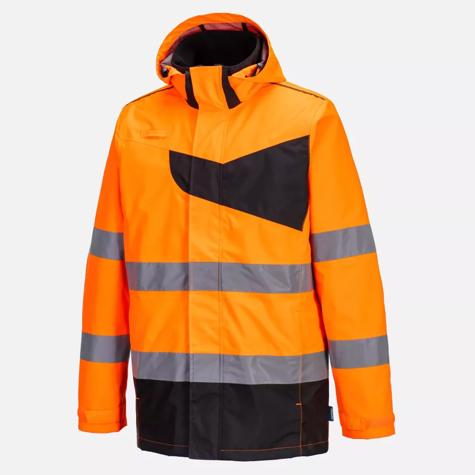 Portwest PW265OBR, PW2 Hi-Vis Rain Jacket, Orange/Black, image 4, gallery thumbnail