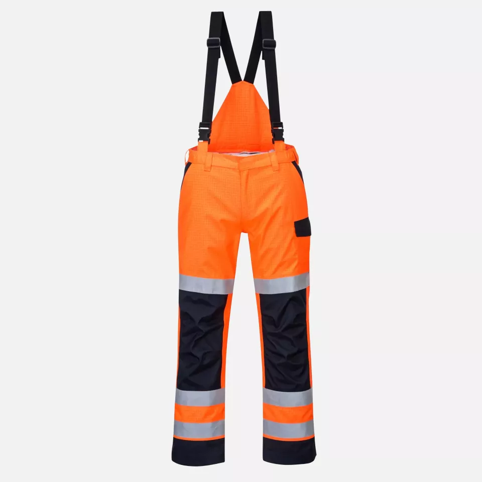 Portwest MV71ONR, Modaflame Rain Multi Norm Arc Trousers, Orange/Navy, image 1, gallery thumbnail