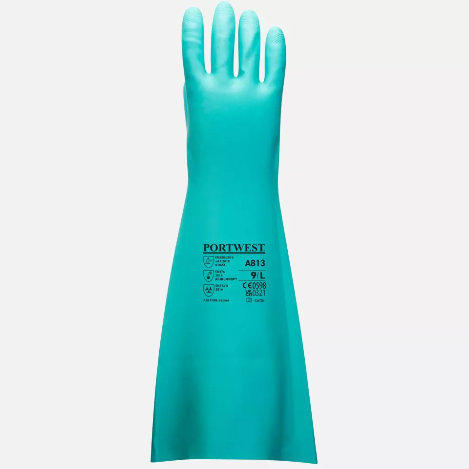 Portwest A813GNR, Extended Length Nitrile Gauntlet, Green, image 2, gallery thumbnail