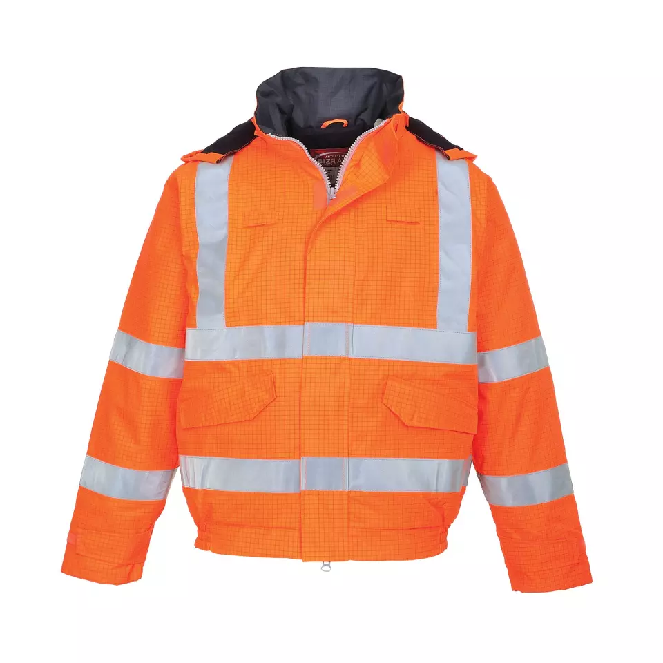 Portwest S773ORR, Bizflame Rain Hi-Vis Antistatic FR Bomber Jacket, Orange, image 1, gallery thumbnail