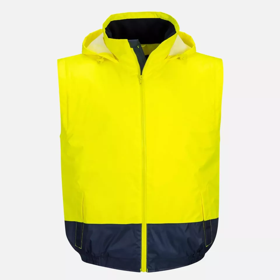 Portwest C464YNR, Hi-Vis 2-in-1 Contrast Essential Lite Bomber Jacket, Yellow/Navy, image 11, gallery thumbnail