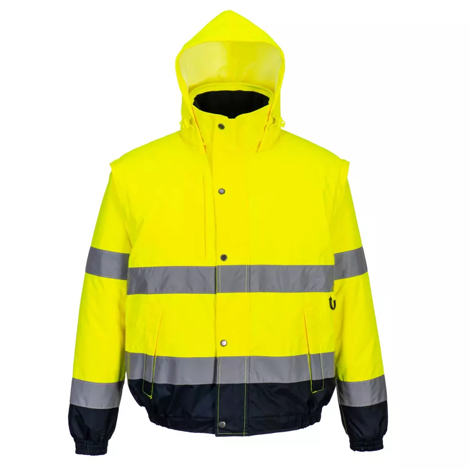 Portwest C468YER, Hi-Vis 2-in-1 Contrast Bomber Jacket, Yellow, image 1, gallery thumbnail