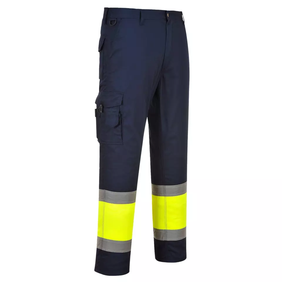Portwest L049YNR, Hi-Vis Lightweight Contrast Class 1 Service Trousers, Yellow/Navy, image 2, gallery thumbnail