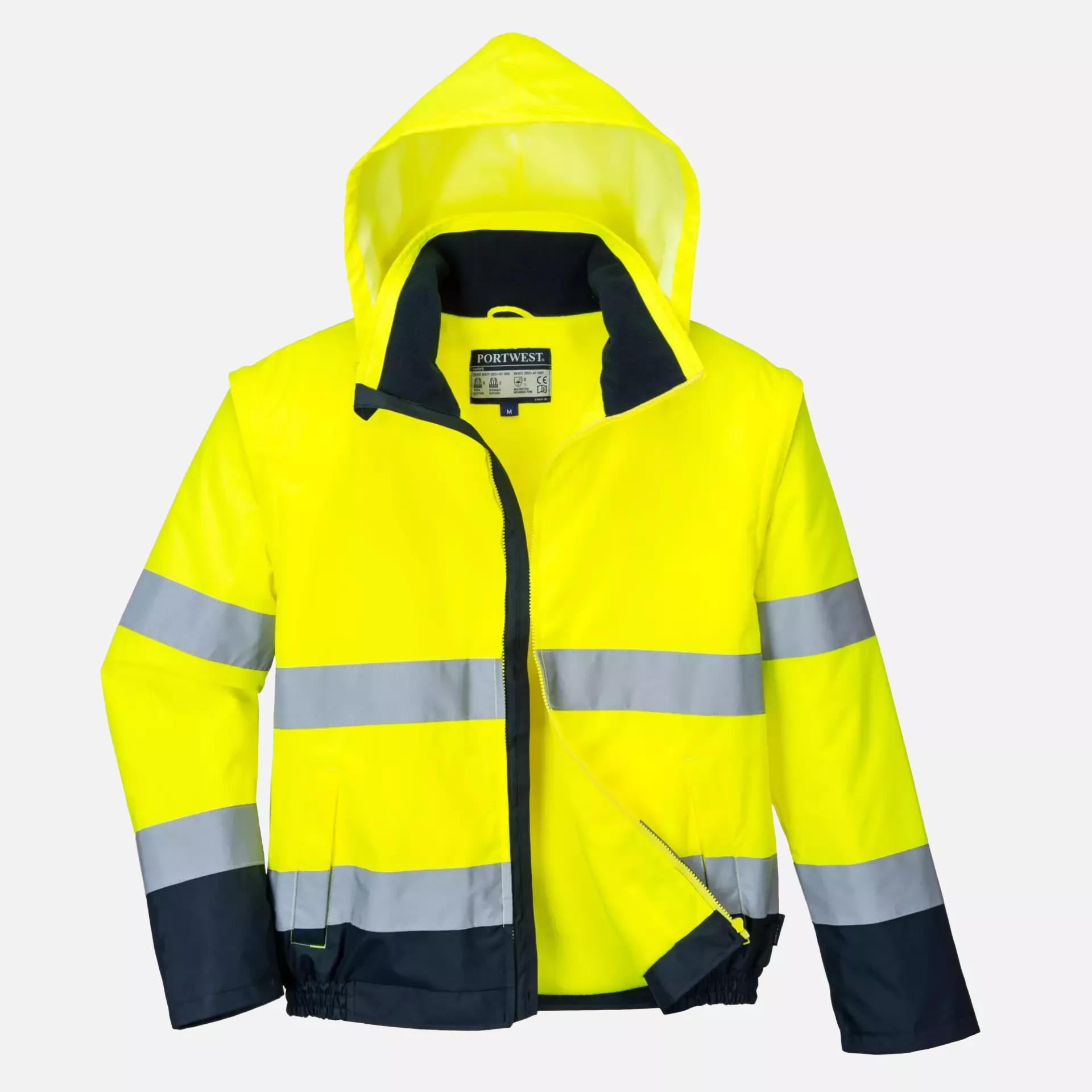 Portwest C464YNR, Hi-Vis 2-in-1 Contrast Essential Lite Bomber Jacket, Yellow/Navy, image 8