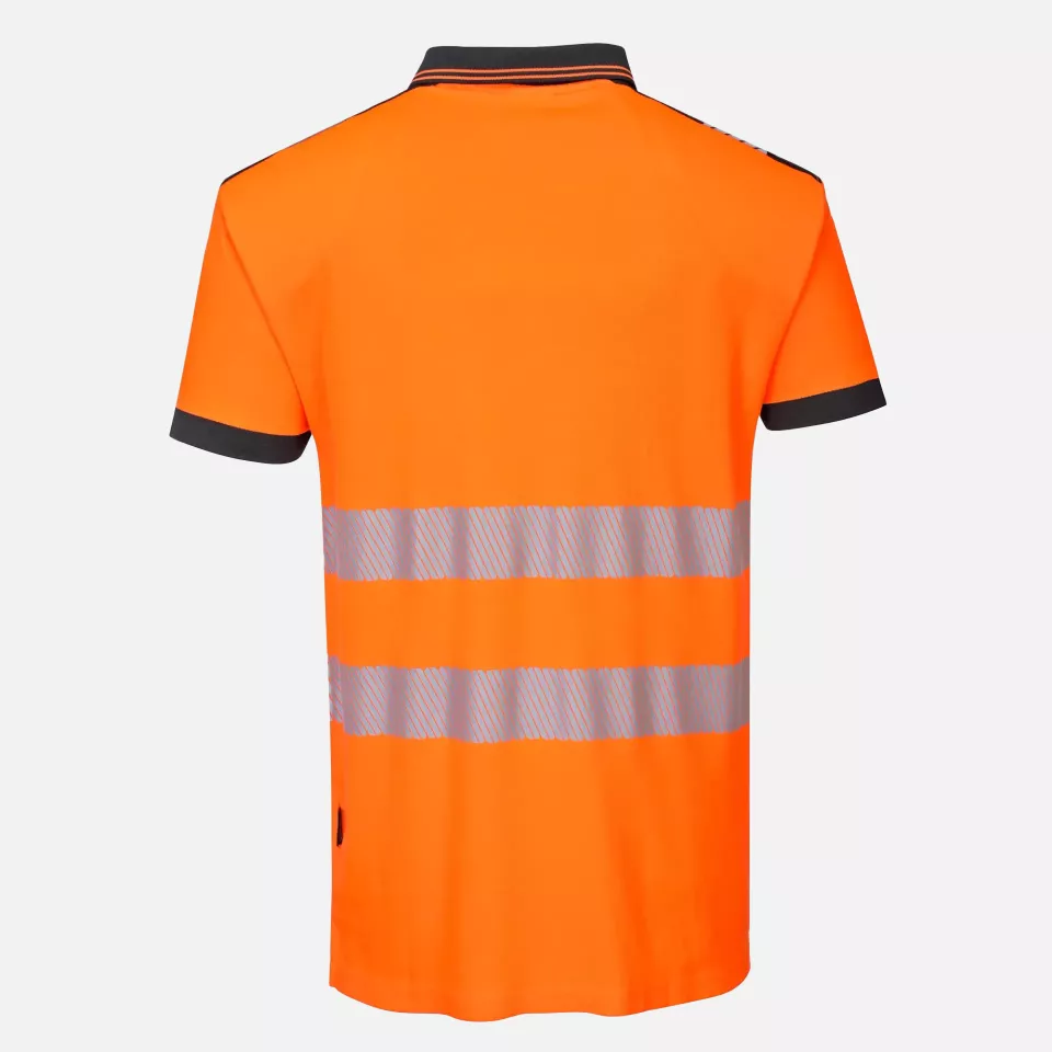 Portwest T180OBR, PW3 Hi-Vis Cotton Comfort Polo Shirt S/S, Orange/Black, image 2, gallery thumbnail