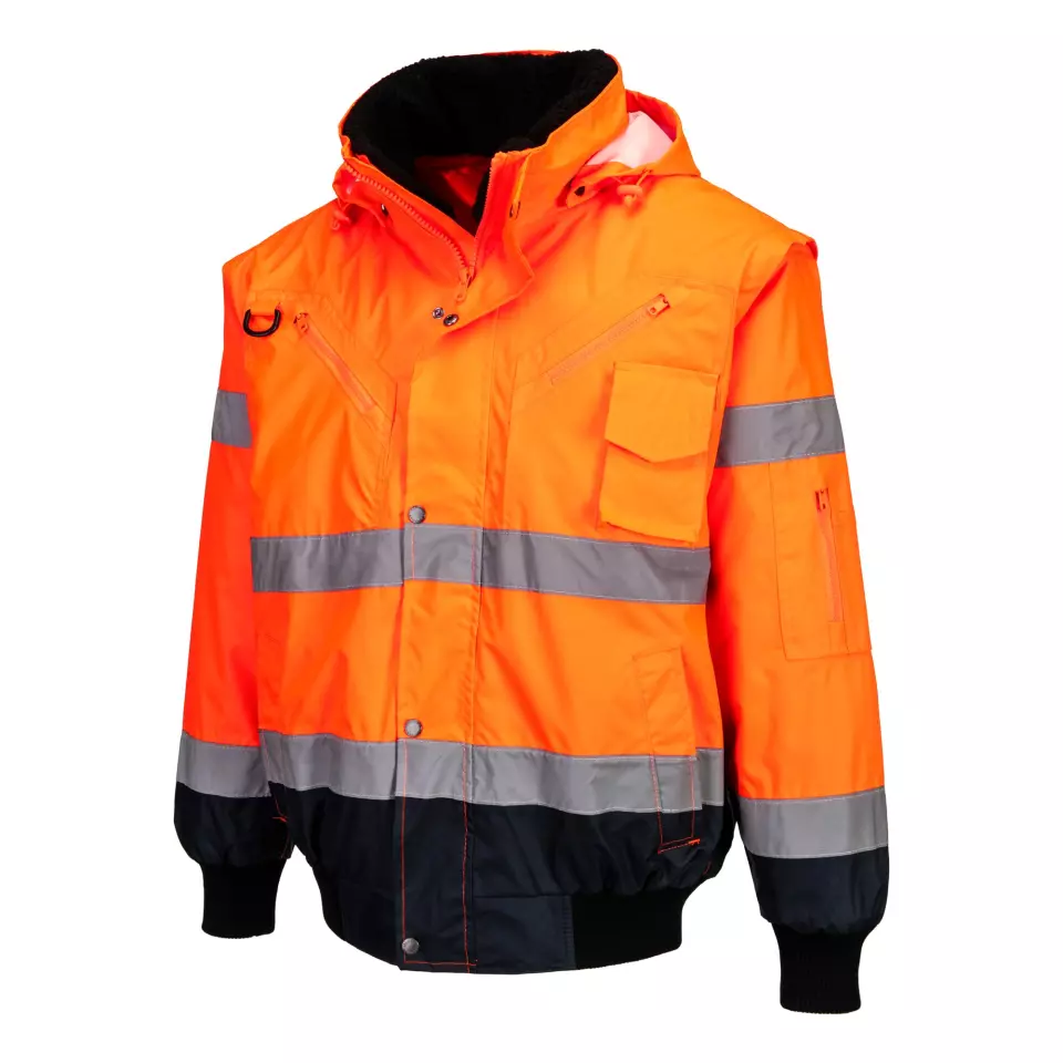 Portwest C465ONR, Hi-Vis 3-in-1 Contrast Bomber Jacket, Orange/Navy, image 9, gallery thumbnail