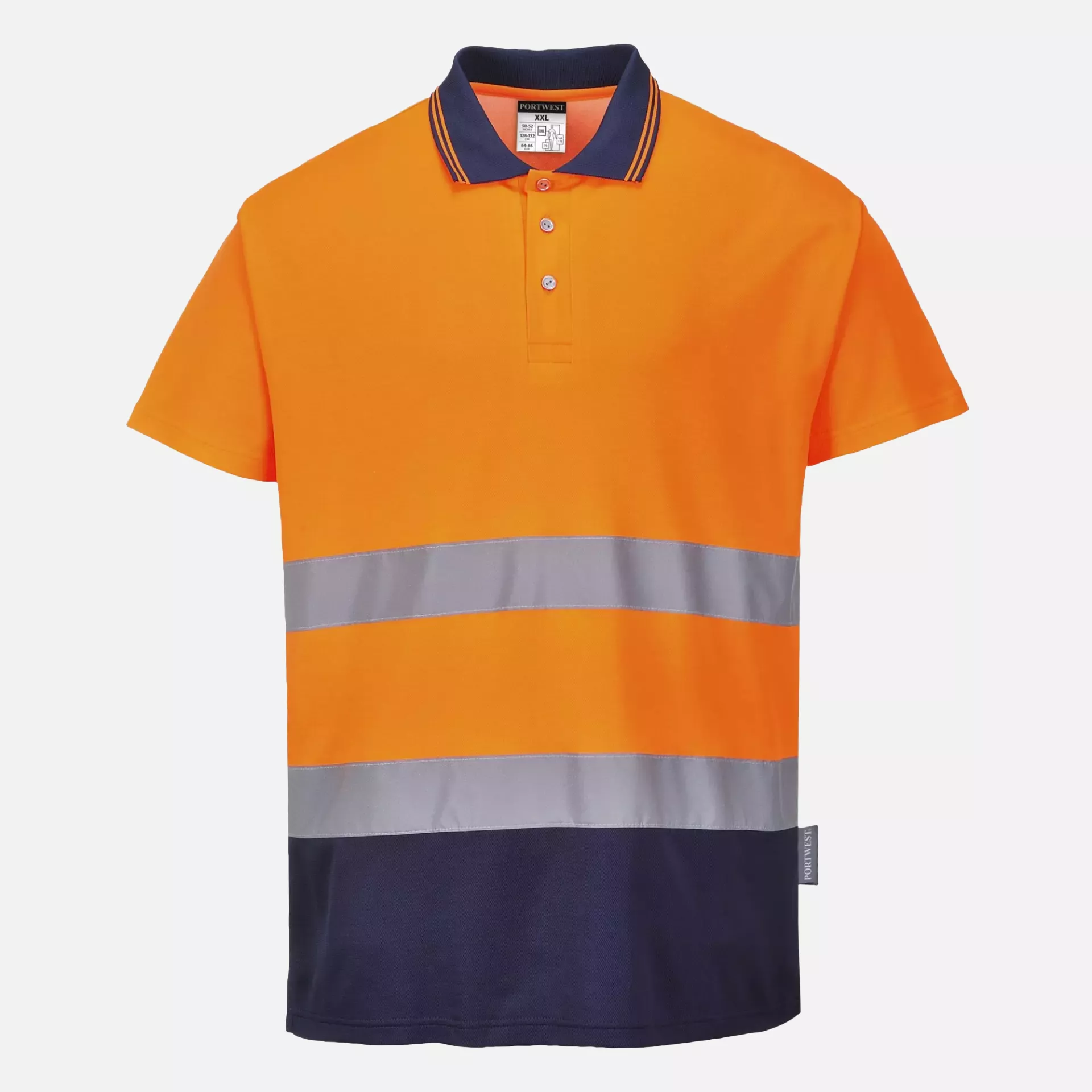 Portwest S174ONR, Hi-Vis Cotton Comfort Contrast Polo Shirt S/S, Orange/Navy, image 1