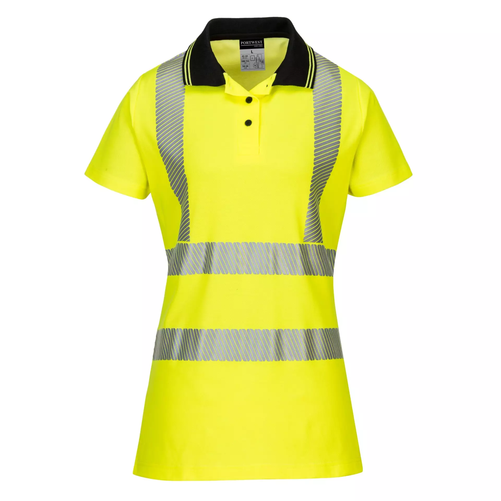 Portwest LW72YBR, Hi-Vis Women's Cotton Comfort Pro Polo Shirt S/S, Yellow/Black, image 1