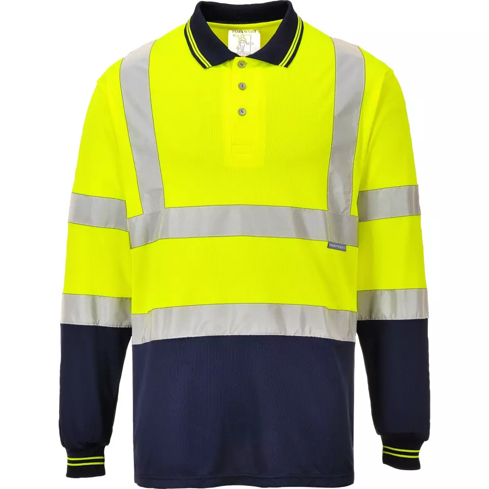 Portwest S279YNR, Hi-Vis Contrast Polo Shirt L/S, Yellow/Navy, image 1, gallery thumbnail