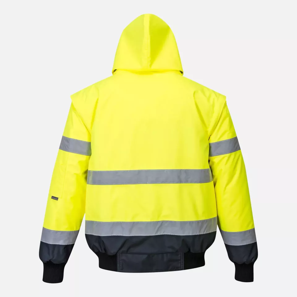 Portwest C465YNR, Hi-Vis 3-in-1 Contrast Bomber Jacket, Yellow/Navy, image 3, gallery thumbnail