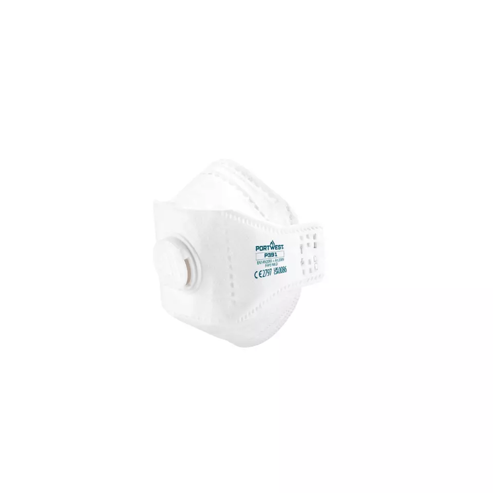 Portwest P391WHR, EAGLE FFP3 Valved Dolomite Fold Flat Respirator, White, image 1, gallery thumbnail