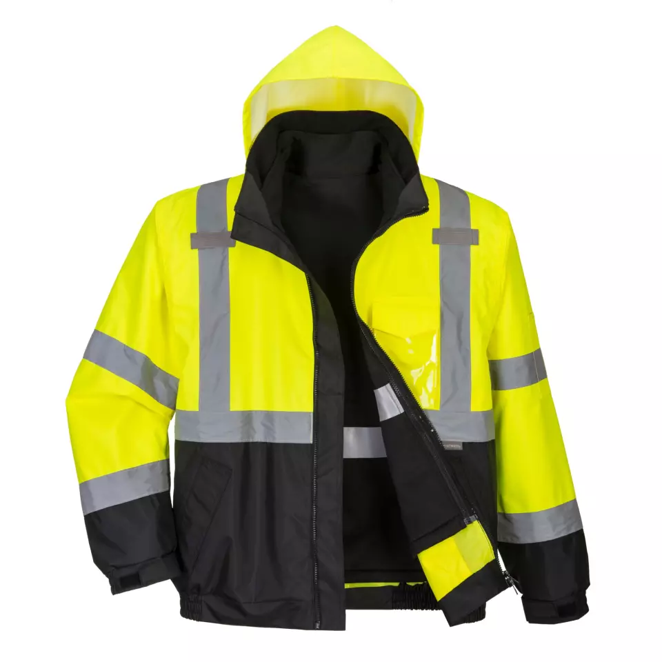 Portwest S365YBR, Hi-Vis 3-in-1 Contrast Premium Bomber Jacket, Yellow/Black, image 1, gallery thumbnail