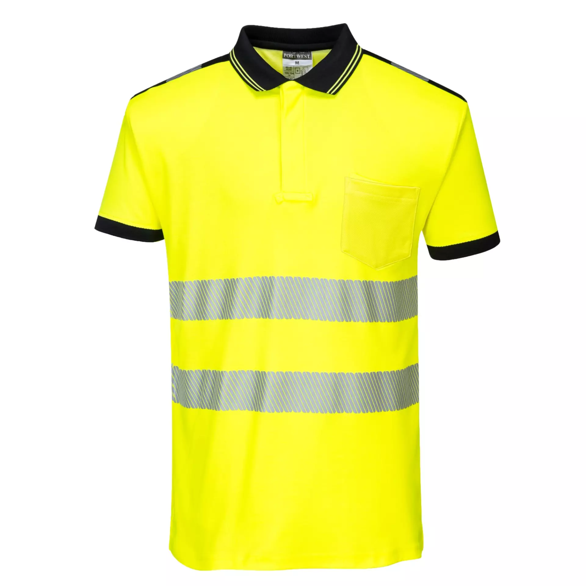 Portwest T180YBR, PW3 Hi-Vis Cotton Comfort Polo Shirt S/S, Yellow/Black, image 1