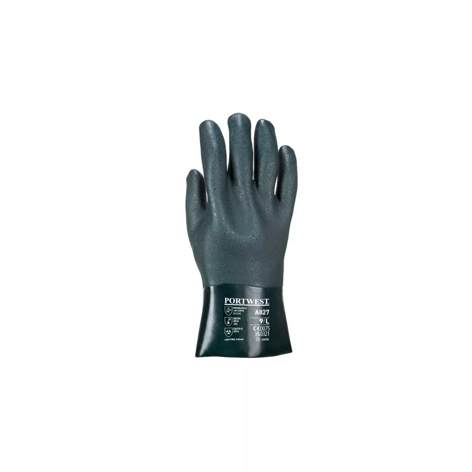 Portwest A827GNR, Double Dipped PVC Gauntlet 27cm, Size XL, Green, image 2, gallery thumbnail