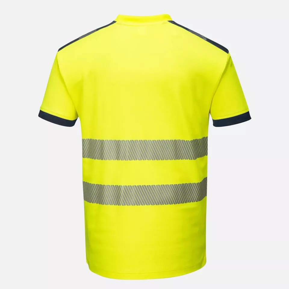 Portwest T181YNR, PW3 Hi-Vis Cotton Comfort T-Shirt S/S, Yellow/Navy, image 2, gallery thumbnail