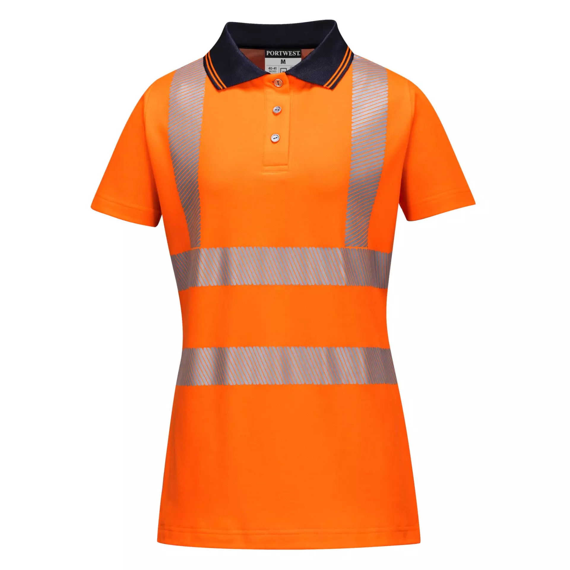 Portwest LW72OBR, Hi-Vis Women's Cotton Comfort Pro Polo Shirt S/S, Orange/Black, image 1