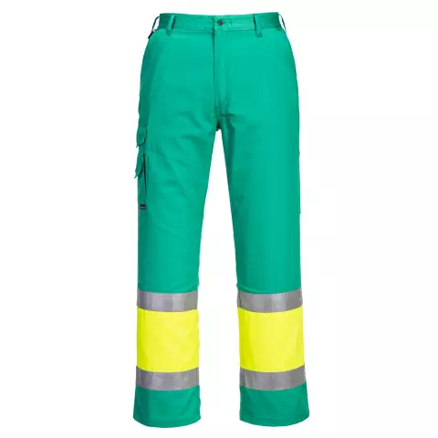Portwest Hi-Vis Lightweight Contrast Class 1 Service Trousers, Yellow/Teal