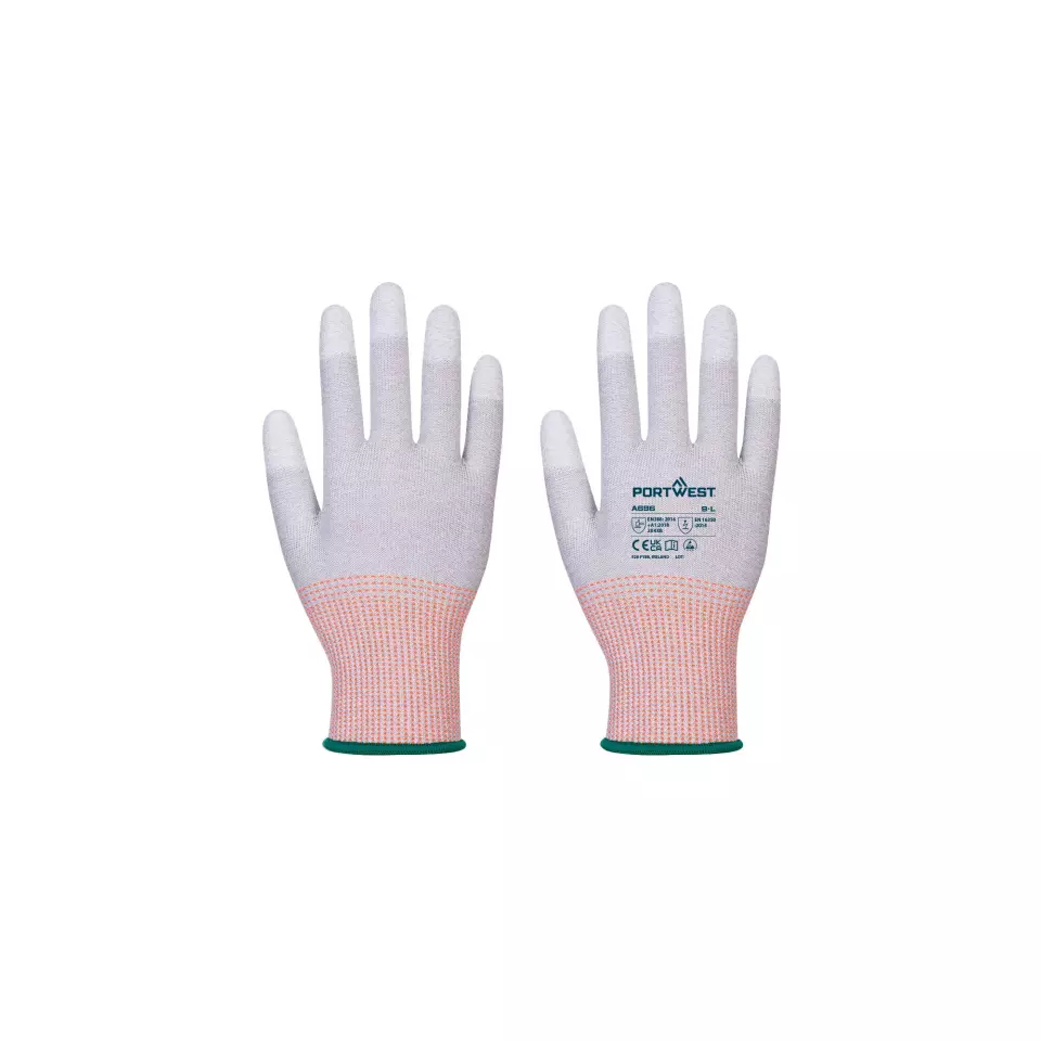 Portwest A696G6R, LR13 ESD PU Fingertip Cut Glove, Grey/White, image 2, gallery thumbnail