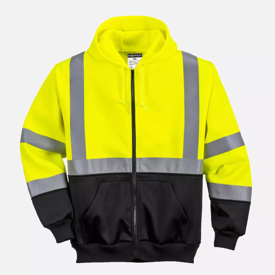 Portwest B315YBR, Hi-Vis Contrast Zipped Hoodie, Yellow/Black, image 5, gallery thumbnail