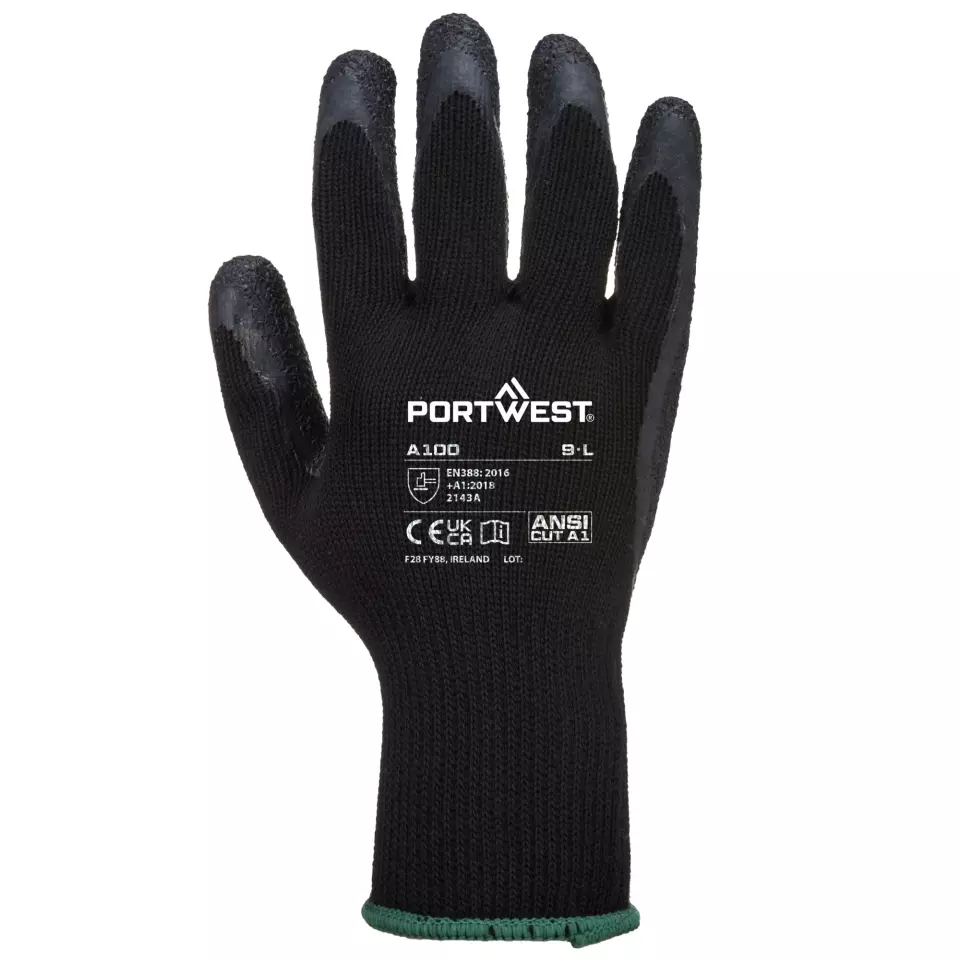 Portwest A100K8R, Grip Glove - Latex, Black, image 1, gallery thumbnail