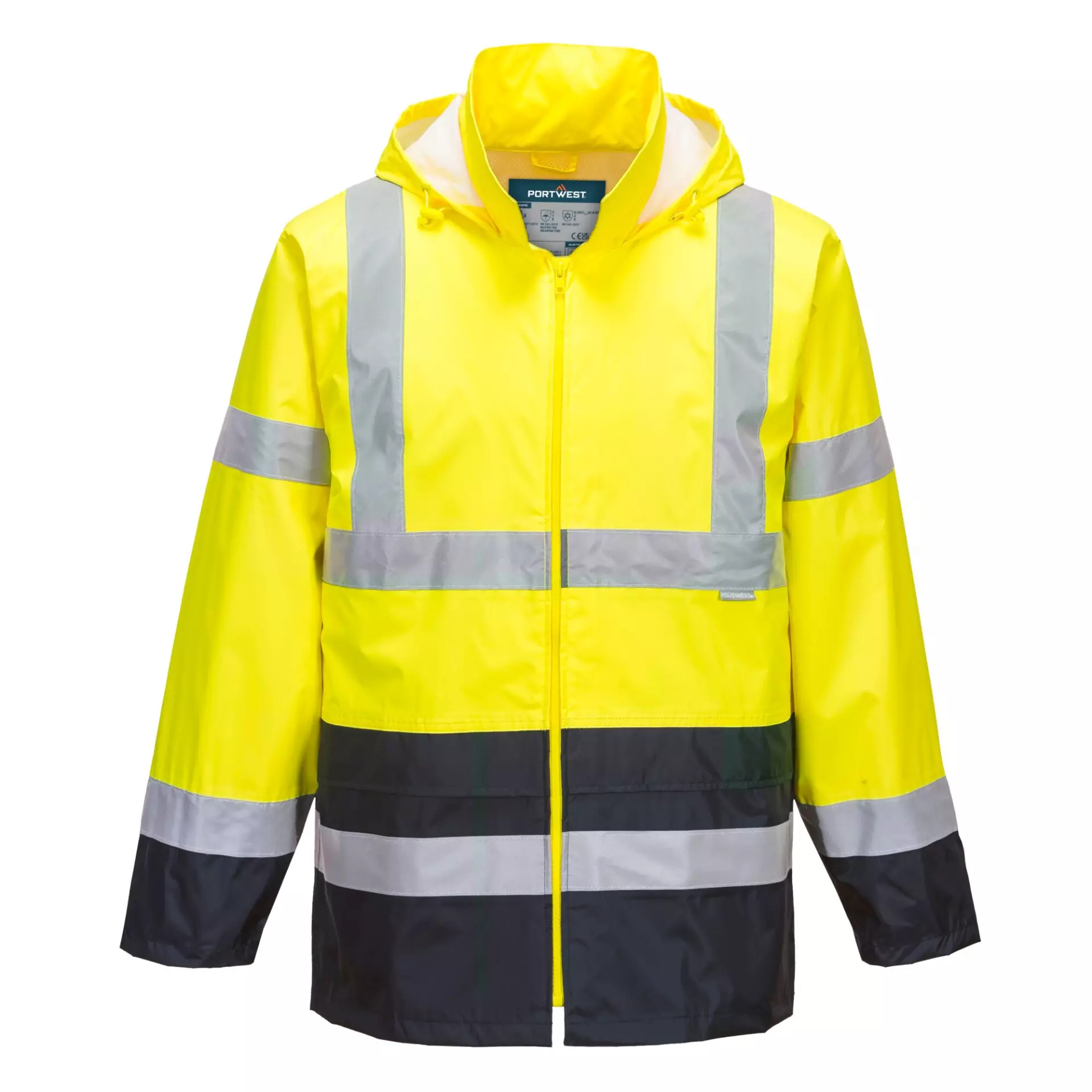 Portwest H443YNR, Hi-Vis Contrast Classic Rain Jacket, Yellow/Navy, image 1