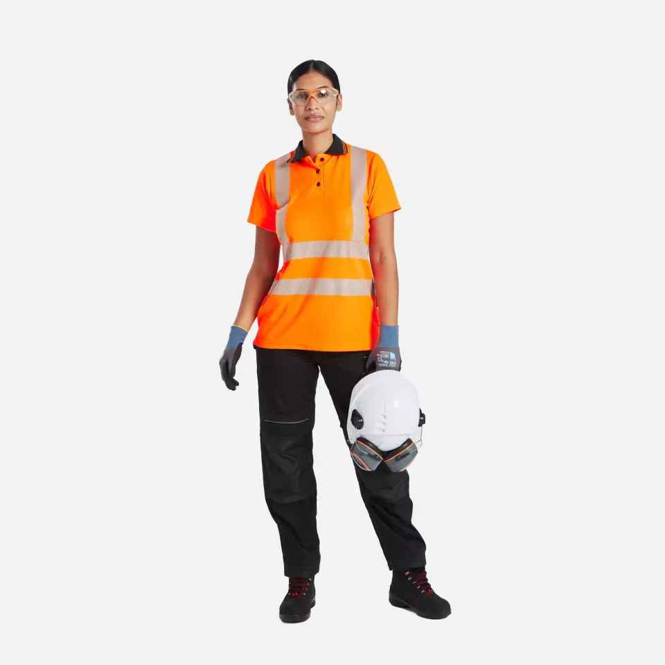 Portwest LW72OBR, Hi-Vis Women's Cotton Comfort Pro Polo Shirt S/S, Orange/Black, image 6, gallery thumbnail