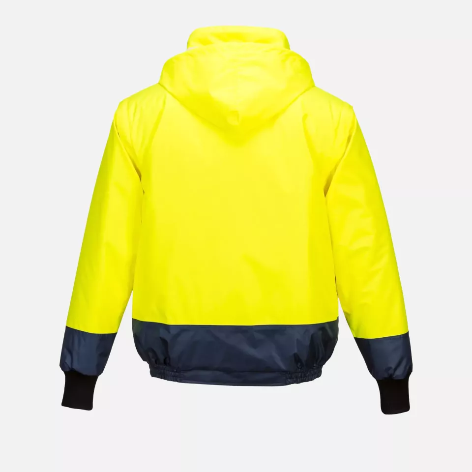 Portwest C464YNR, Hi-Vis 2-in-1 Contrast Essential Lite Bomber Jacket, Yellow/Navy, image 4, gallery thumbnail