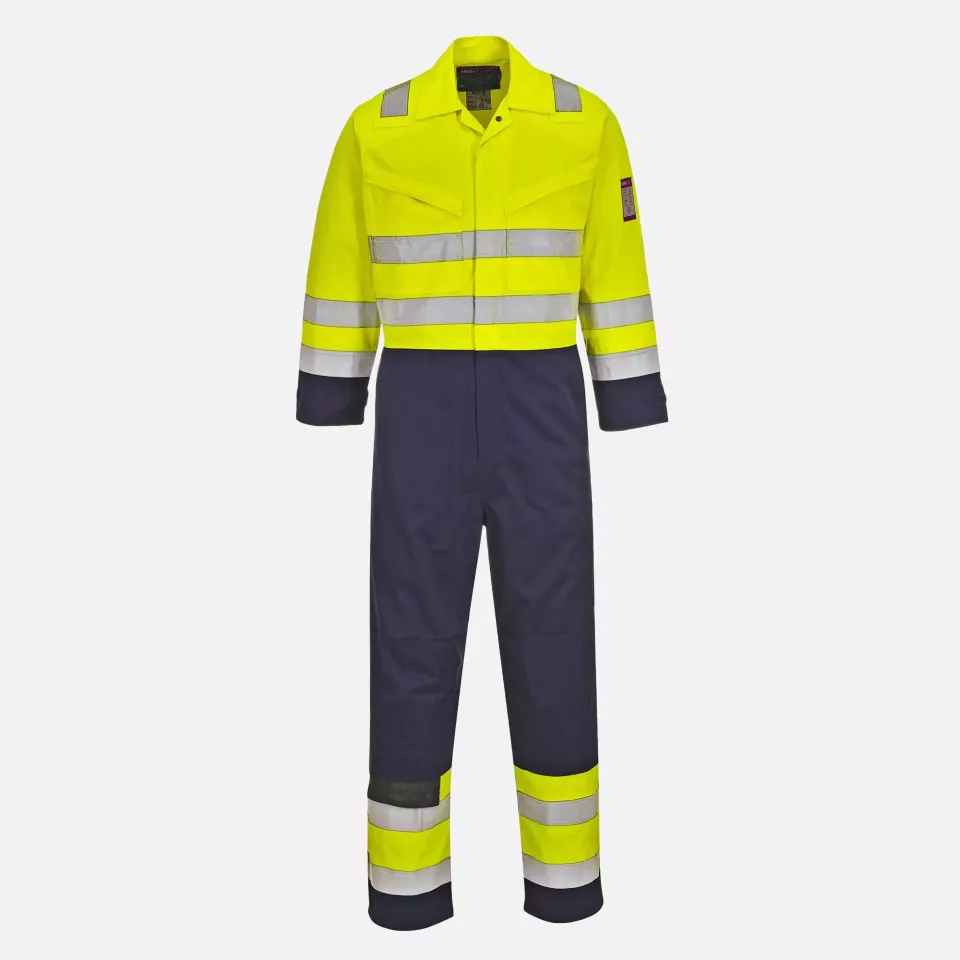 Portwest MV28YNT, Hi-Vis Modaflame Coverall, Yellow/Navy Tall, image 1, gallery thumbnail