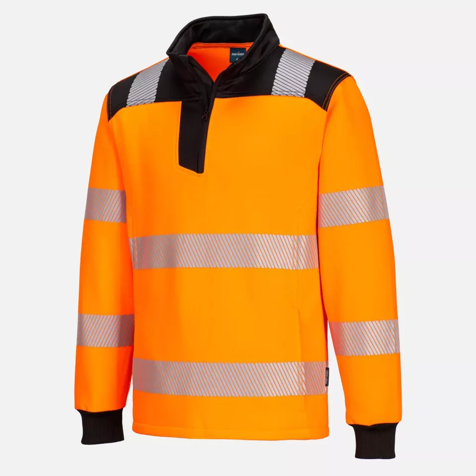 Buy Portwest PW3 Hi-Vis 1/4 Zip Sweatshirt, Orange/Black