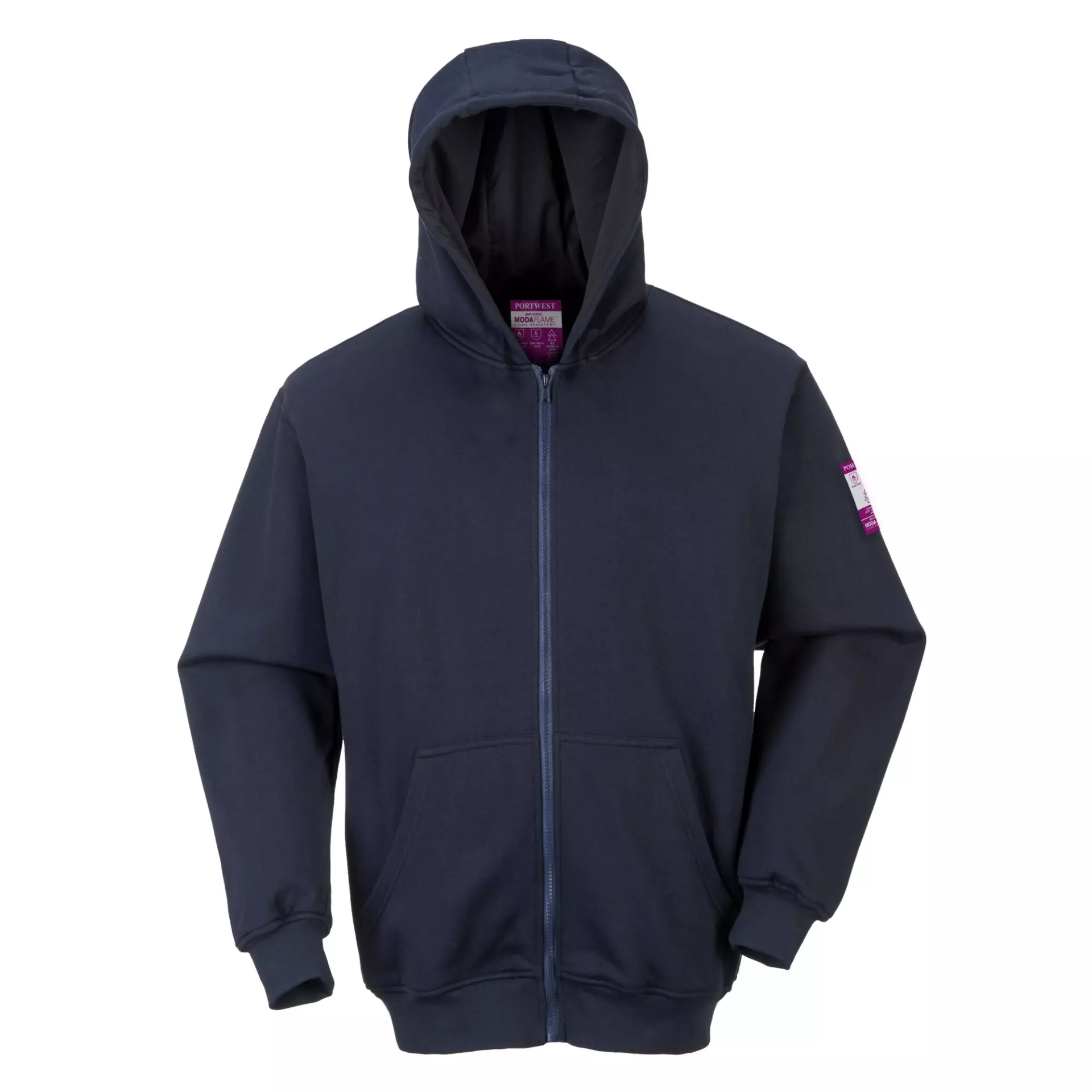 Portwest FR81NAR, Modaflame Knit Zip Front Hooded FR Sweatshirt, Navy, image 2