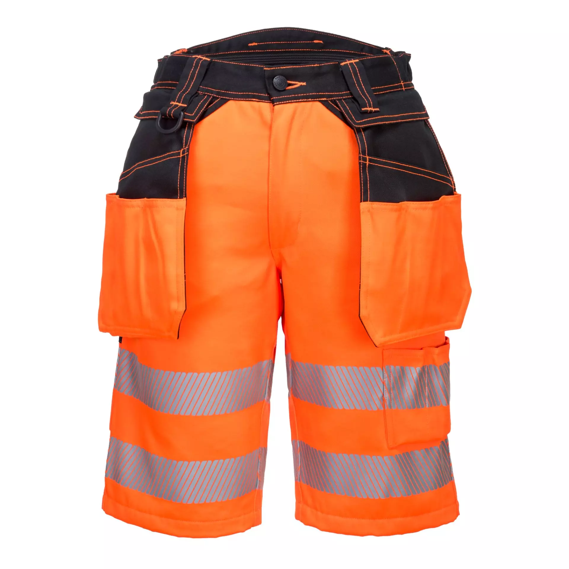 Portwest PW343OBR, PW3 Hi-Vis Holster Pocket Shorts, Orange/Black, image 1