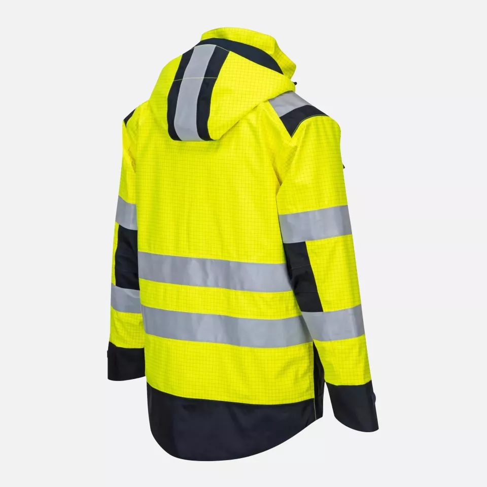 Portwest MV70YNR, Modaflame Rain Multi Norm Arc Jacket, Yellow/Navy, image 3, gallery thumbnail
