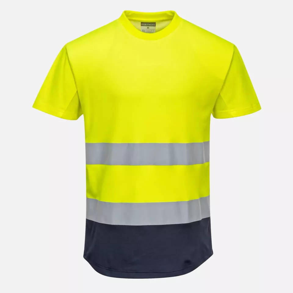 Portwest C395YNR, Hi-Vis Contrast Mesh Insert T-Shirt S/S, Yellow/Navy, image 1, gallery thumbnail