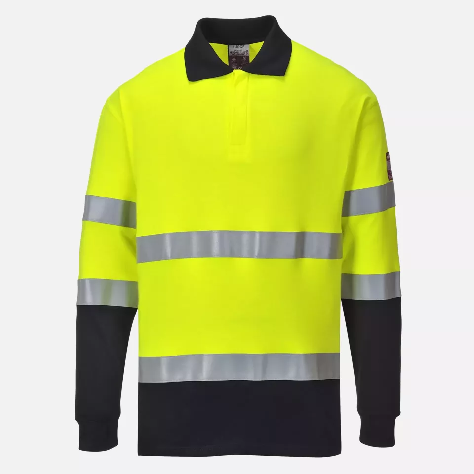 Portwest FR74YNR, FR Modaflame Anti-Static Two Tone Polo Shirt, Yellow/Navy, image 1, gallery thumbnail